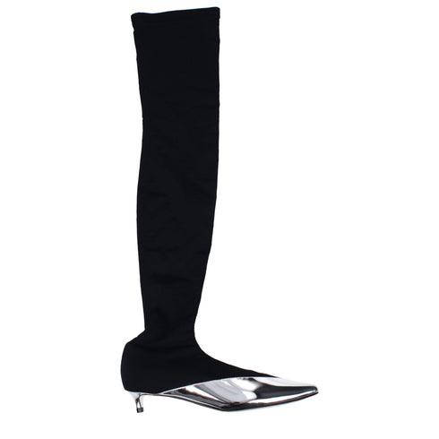 Givenchy Black Fabric Over-The-Knee Boots – Women’s Silver Toe Low Heel