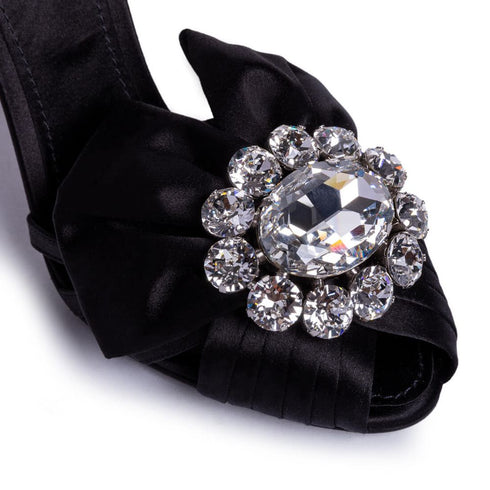Dolce & Gabbana Black Satin Crystal Bow High Heels Sandals for Women