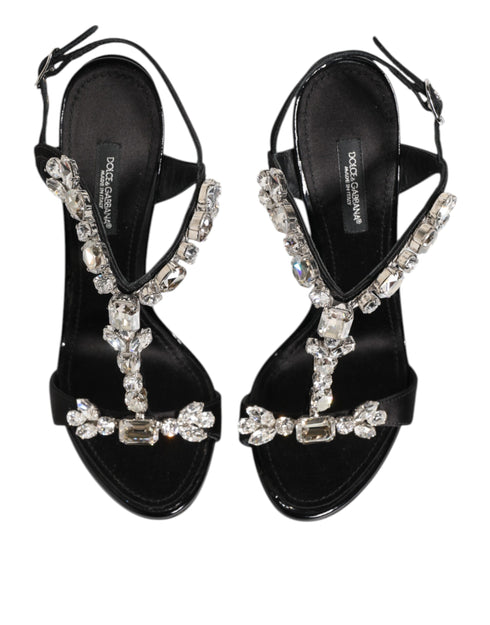 Dolce & Gabbana Keira Crystal Heels – Black Satin Stiletto Sandals for Women