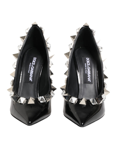 Dolce & Gabbana Women's Black Crystal Studded Leather Heels Pumps Shoes
