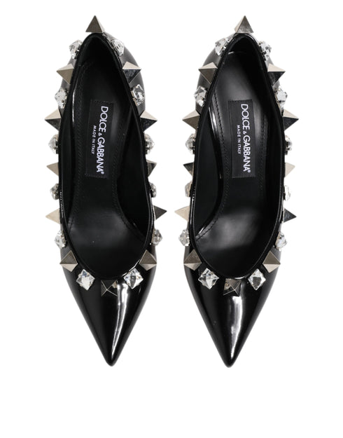 Dolce & Gabbana Women's Black Crystal Studded Leather Heels Pumps Shoes