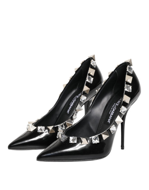 Dolce & Gabbana Women's Black Crystal Studded Leather Heels Pumps Shoes