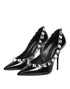 Dolce & Gabbana Women's Black Crystal Studded Leather Heels Pumps Shoes