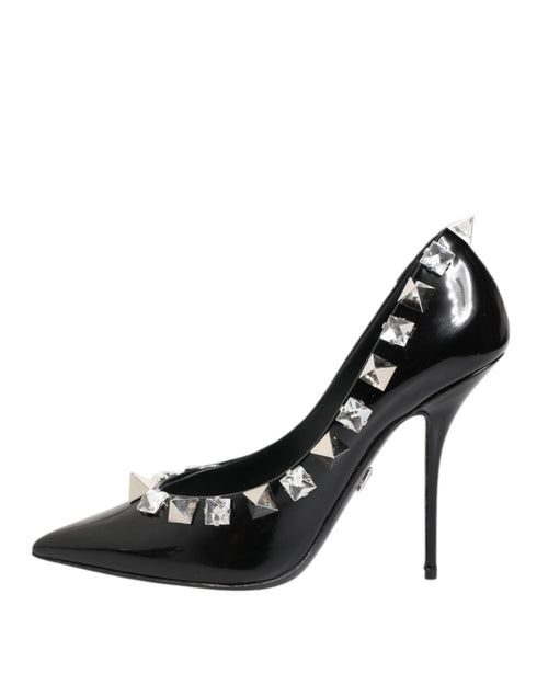 Dolce & Gabbana Women's Black Crystal Studded Leather Heels Pumps Shoes