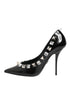 Dolce & Gabbana Women's Black Crystal Studded Leather Heels Pumps Shoes