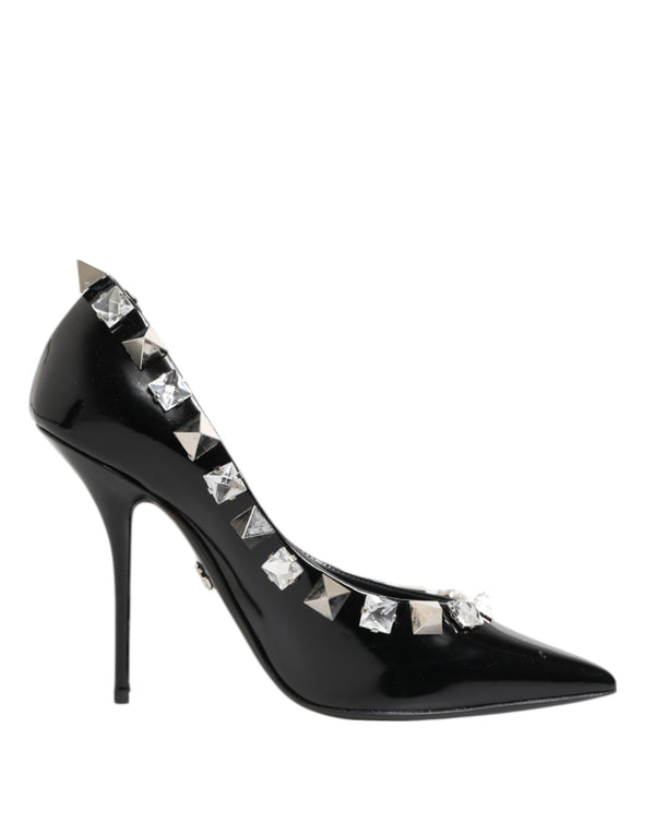 Dolce & Gabbana Women's Black Crystal Studded Leather Heels Pumps Shoes