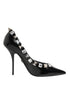 Dolce & Gabbana Women's Black Crystal Studded Leather Heels Pumps Shoes