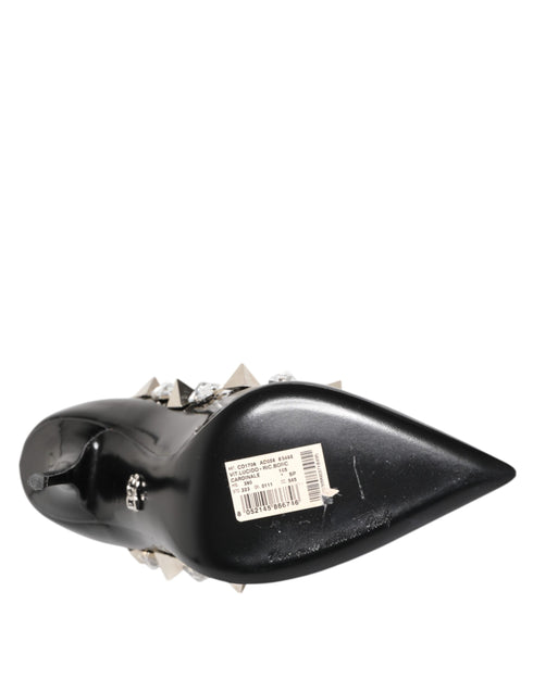 Dolce & Gabbana Women's Black Crystal Studded Leather Heels Pumps Shoes