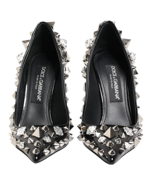 Dolce & Gabbana Black Studded Calf Leather Stiletto Pumps with Crystals – Women's Heels