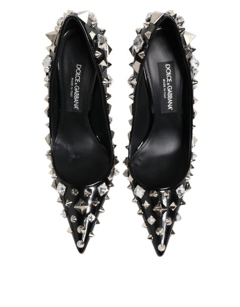 Dolce & Gabbana Black Studded Calf Leather Stiletto Pumps with Crystals – Women's Heels