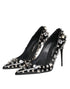 Dolce & Gabbana Black Studded Calf Leather Stiletto Pumps with Crystals – Women's Heels