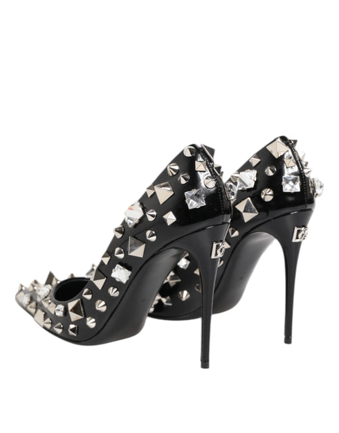 Dolce & Gabbana Black Studded Calf Leather Stiletto Pumps with Crystals – Women's Heels
