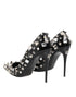 Dolce & Gabbana Black Studded Calf Leather Stiletto Pumps with Crystals – Women's Heels
