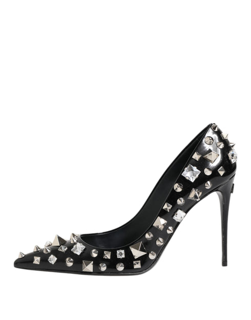 Dolce & Gabbana Black Studded Calf Leather Stiletto Pumps with Crystals – Women's Heels