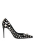 Dolce & Gabbana Black Studded Calf Leather Stiletto Pumps with Crystals – Women's Heels