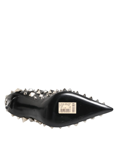 Dolce & Gabbana Black Studded Calf Leather Stiletto Pumps with Crystals – Women's Heels