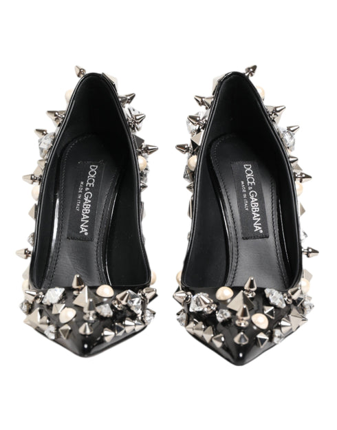 Dolce & Gabbana Black Crystal Studded Stiletto Pumps – Women's Calf Leather Heels Shoes