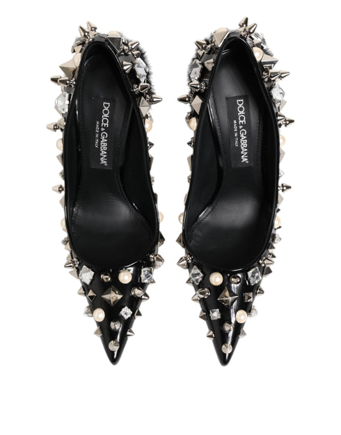 Dolce & Gabbana Black Crystal Studded Stiletto Pumps – Women's Calf Leather Heels Shoes