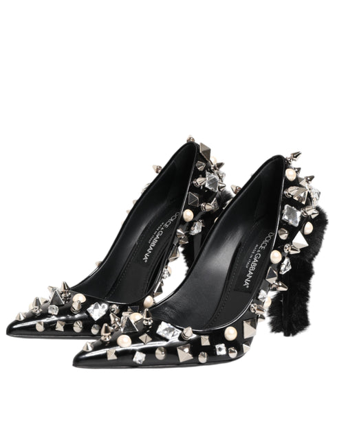 Dolce & Gabbana Black Crystal Studded Stiletto Pumps – Women's Calf Leather Heels Shoes