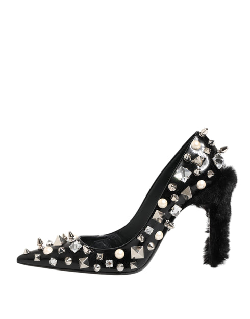 Dolce & Gabbana Black Crystal Studded Stiletto Pumps – Women's Calf Leather Heels Shoes