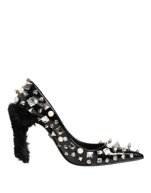 Dolce & Gabbana Black Crystal Studded Stiletto Pumps – Women's Calf Leather Heels Shoes