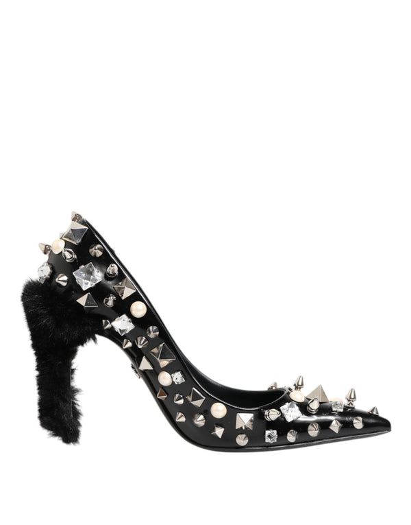 Dolce & Gabbana Black Crystal Studded Stiletto Pumps – Women's Calf Leather Heels Shoes