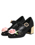 Dolce & Gabbana Mary Jane Flower Crystal Embellished Heels Pumps Black Wool for Women