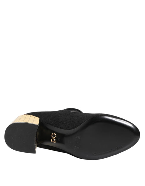 Dolce & Gabbana Mary Jane Flower Crystal Embellished Heels Pumps Black Wool for Women