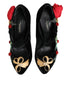 Dolce & Gabbana Mary Jane Pumps Black Roses Crystal Brooch Silk Heels - Women’s