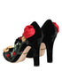 Dolce & Gabbana Mary Jane Pumps Black Roses Crystal Brooch Silk Heels - Women’s