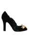Dolce & Gabbana Mary Jane Pumps Black Roses Crystal Brooch Silk Heels - Women’s