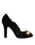 Dolce & Gabbana Mary Jane Pumps Black Roses Crystal Brooch Silk Heels - Women’s