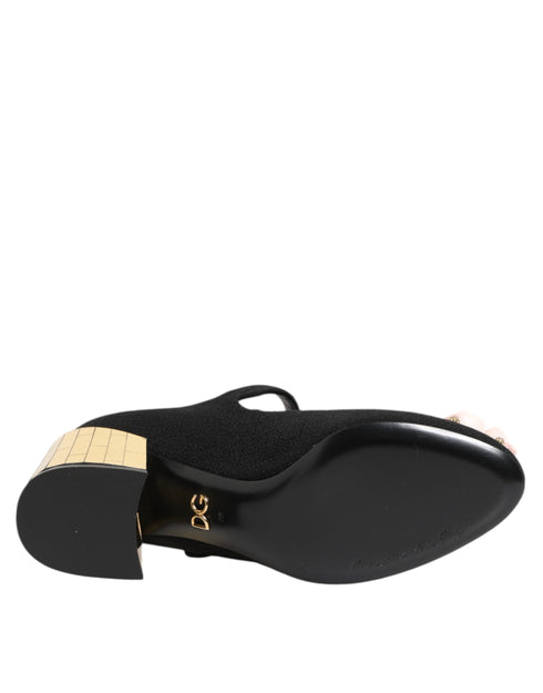 Dolce & Gabbana Black Flower Crystal Embellished Mary Jane Heels - Women’s Shoes