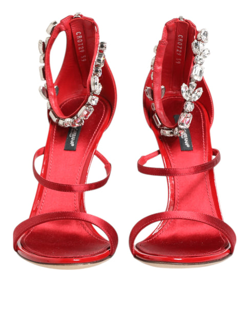 Dolce & Gabbana Keira Sandals Red Satin Crystal Embellished Heels for Women