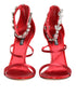 Dolce & Gabbana Keira Sandals Red Satin Crystal Embellished Heels for Women