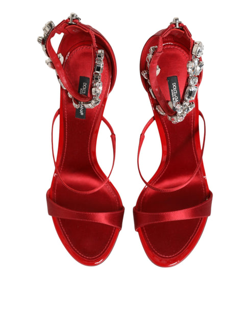 Dolce & Gabbana Keira Sandals Red Satin Crystal Embellished Heels for Women