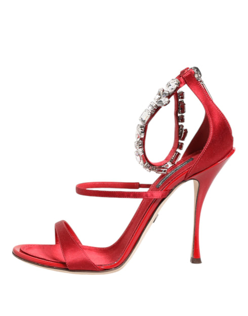 Dolce & Gabbana Keira Sandals Red Satin Crystal Embellished Heels for Women