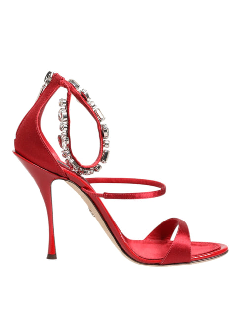 Dolce & Gabbana Keira Sandals Red Satin Crystal Embellished Heels for Women