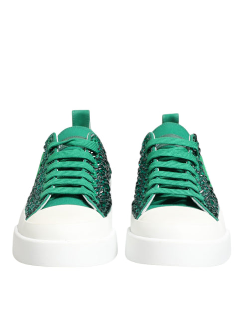 Dolce & Gabbana Green Portofino Crystal DG Logo Sneakers – Women’s Luxury Shoes