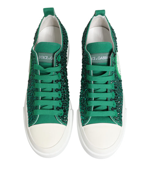 Dolce & Gabbana Green Portofino Crystal DG Logo Sneakers – Women’s Luxury Shoes