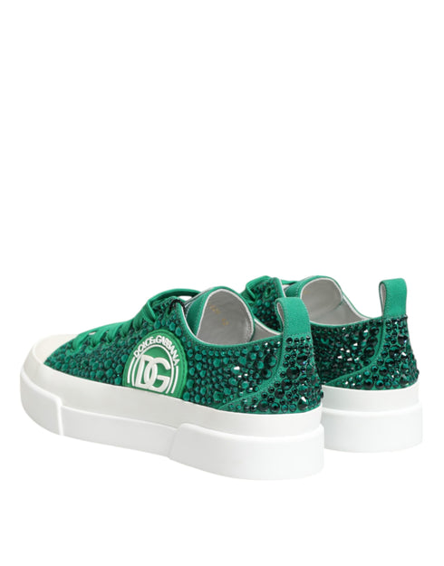 Dolce & Gabbana Green Portofino Crystal DG Logo Sneakers – Women’s Luxury Shoes
