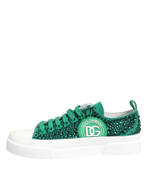 Dolce & Gabbana Green Portofino Crystal DG Logo Sneakers – Women’s Luxury Shoes