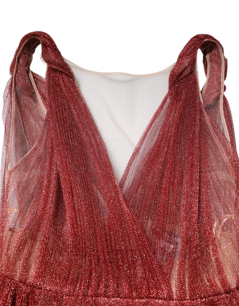 Dolce & Gabbana Burgundy Mesh Sleeveless Midi A-line Dress