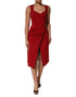 Dolce & Gabbana Red Viscose Stretch Slit Sheath Midi Dress