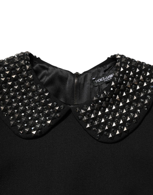 Dolce & Gabbana Black Crystal Embellished Collared Mini Dress