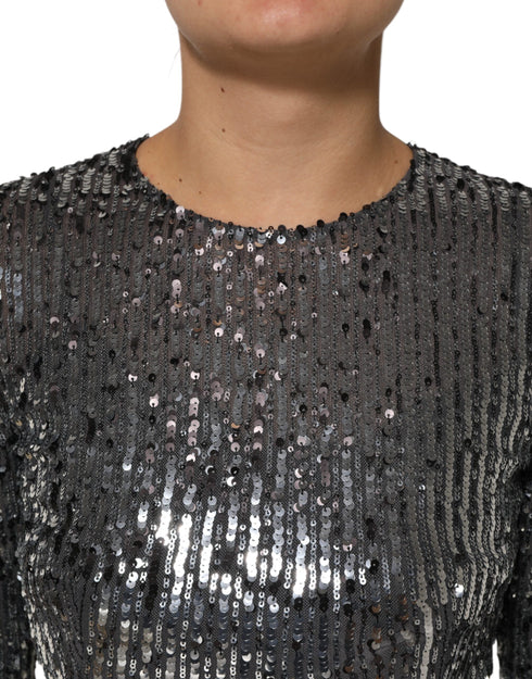 Dolce & Gabbana Black Sequined Long Sleeves Midi A-line Dress