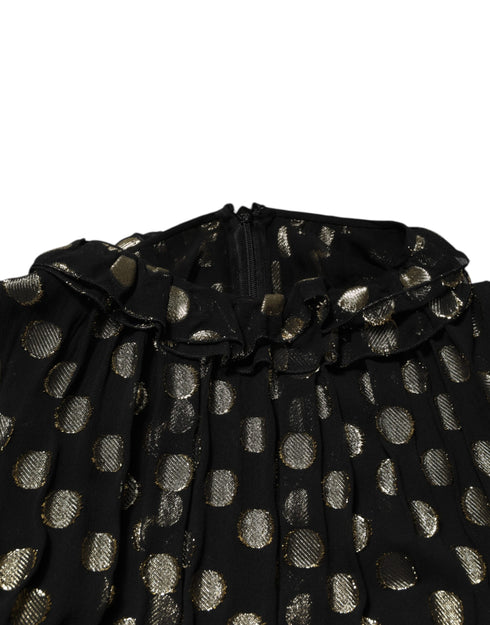 Dolce & Gabbana Black Gold Polka Dot Silk Brocade Mini Dress