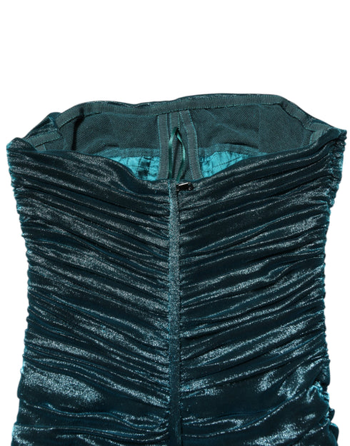 Dolce & Gabbana Green Silk Satin Fitted Strapless Dress