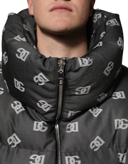 Dolce & Gabbana Black DG Monogram Full Zip Puffer Men Jacket