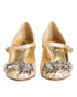 Dolce & Gabbana Jacquard Mary Jane Pumps | Gold Crystal Embellished Heels for Women